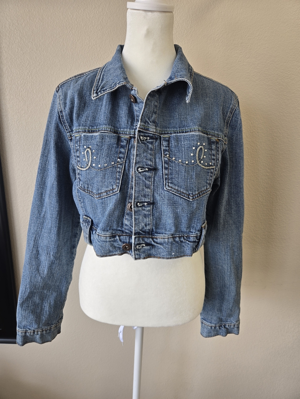 Y2K cropped denim jacket 💙

Super cute fitted cropped style with embroidered po